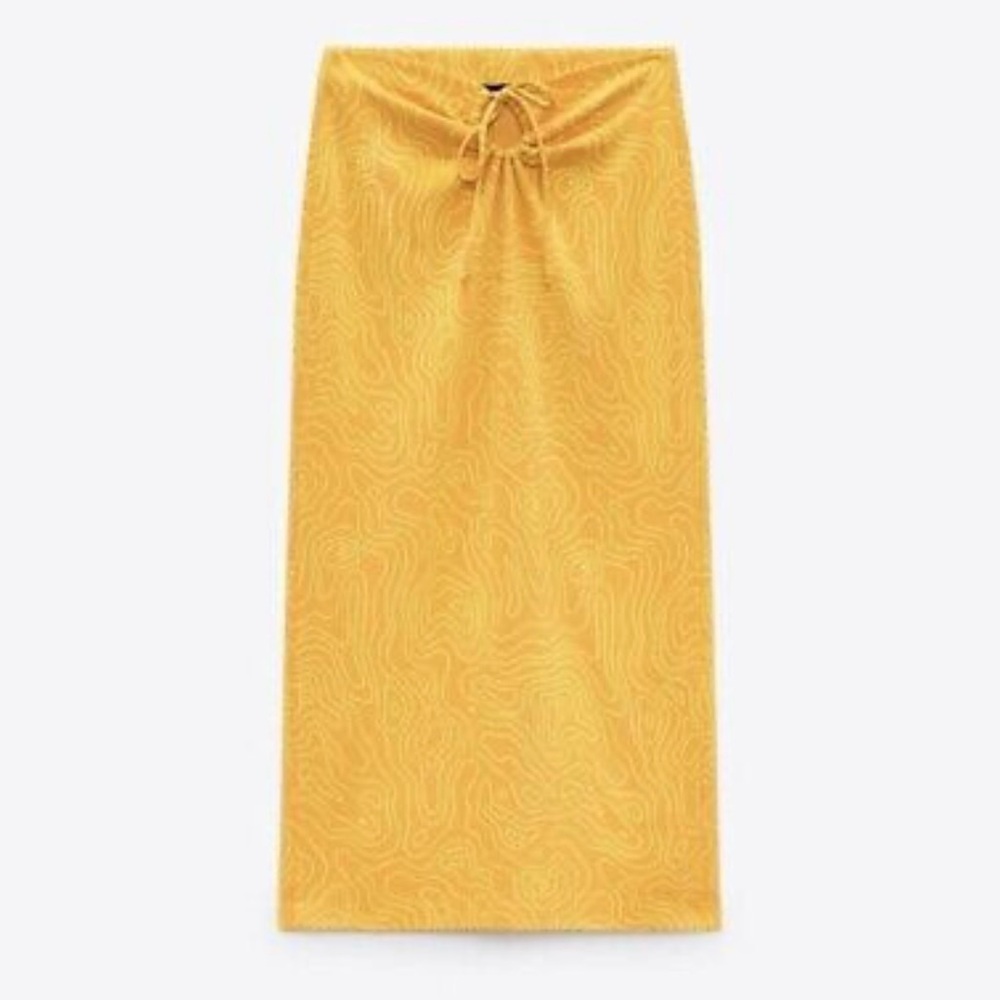 Zara Orange Abstract Printed Cutout Tie Waist Midi Skirt |M| - Picture 2 of 10